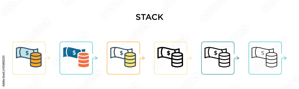 Poster stack vector icon in 6 different modern styles. black, two colored stack icons designed in filled, o