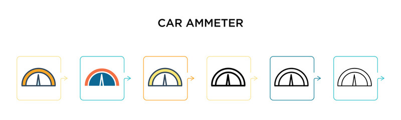 Car ammeter vector icon in 6 different modern styles. Black, two colored car ammeter icons designed in filled, outline, line and stroke style. Vector illustration can be used for web, mobile, ui