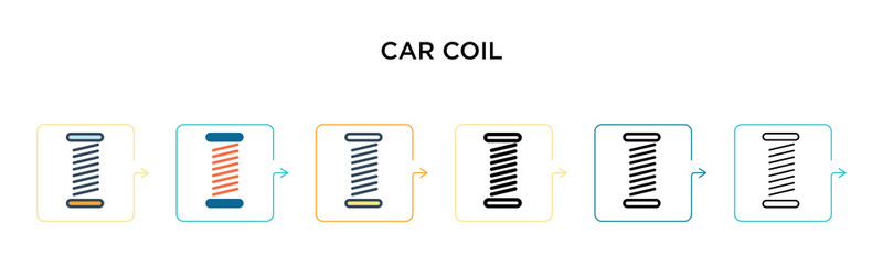 Car coil vector icon in 6 different modern styles. Black, two colored car coil icons designed in filled, outline, line and stroke style. Vector illustration can be used for web, mobile, ui