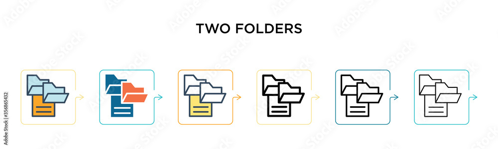 Poster two folders vector icon in 6 different modern styles. black, two colored two folders icons designed 