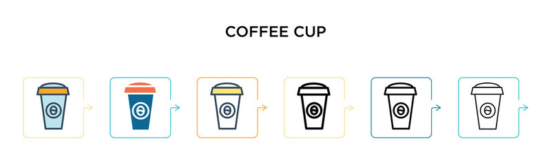 Coffee cup vector icon in 6 different modern styles. Black, two colored coffee cup icons designed in filled, outline, line and stroke style. Vector illustration can be used for web, mobile, ui