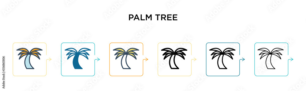 Aufkleber palm tree vector icon in 6 different modern styles. black, two colored palm tree icons designed in f