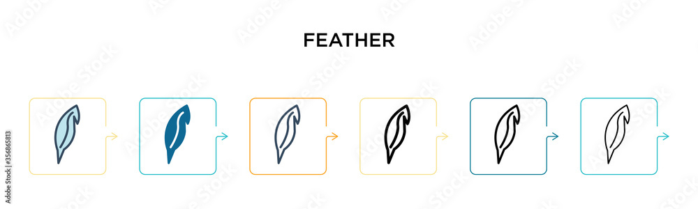 Poster feather vector icon in 6 different modern styles. black, two colored feather icons designed in fille