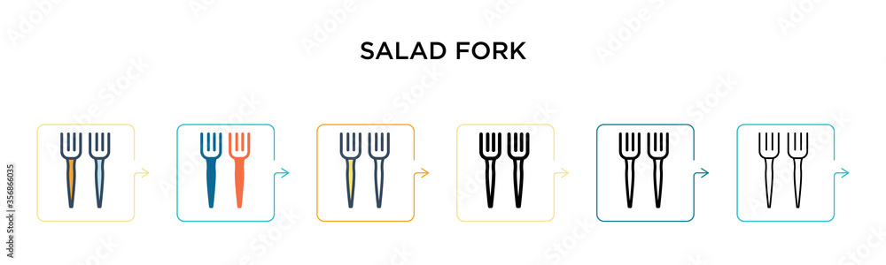 Poster salad fork vector icon in 6 different modern styles. black, two colored salad fork icons designed in