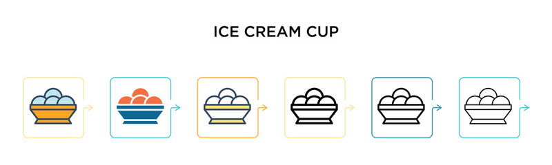 Ice cream cup vector icon in 6 different modern styles. Black, two colored ice cream cup icons designed in filled, outline, line and stroke style. Vector illustration can be used for web, mobile, ui