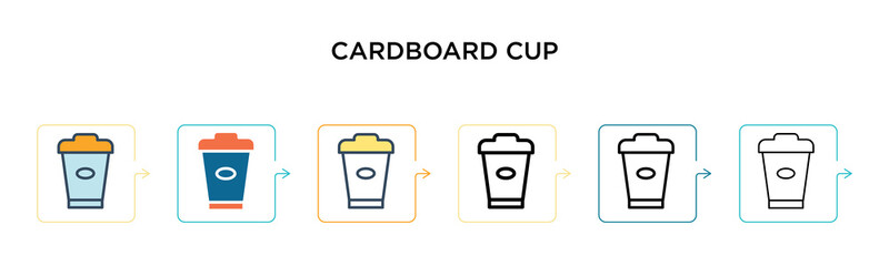 Cardboard cup vector icon in 6 different modern styles. Black, two colored cardboard cup icons designed in filled, outline, line and stroke style. Vector illustration can be used for web, mobile, ui