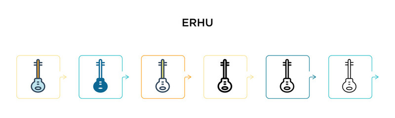 Erhu vector icon in 6 different modern styles. Black, two colored erhu icons designed in filled, outline, line and stroke style. Vector illustration can be used for web, mobile, ui