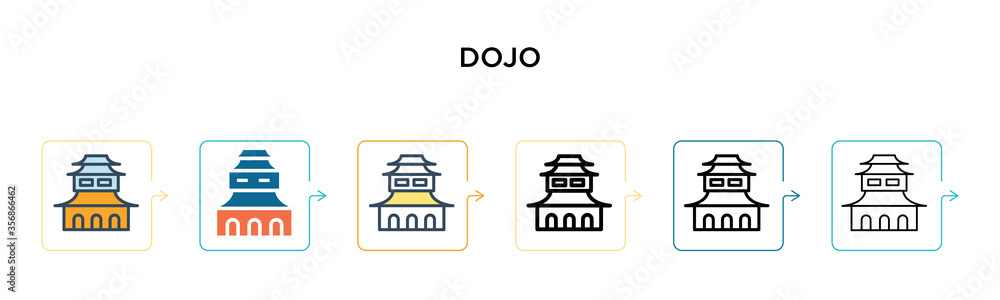 Poster dojo vector icon in 6 different modern styles. black, two colored dojo icons designed in filled, out
