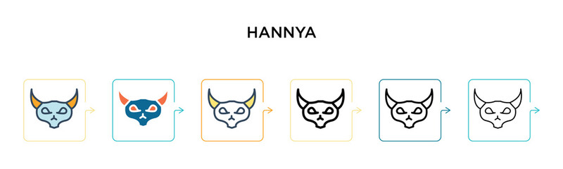 Hannya vector icon in 6 different modern styles. Black, two colored hannya icons designed in filled, outline, line and stroke style. Vector illustration can be used for web, mobile, ui