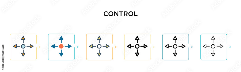 Poster control vector icon in 6 different modern styles. black, two colored control icons designed in fille