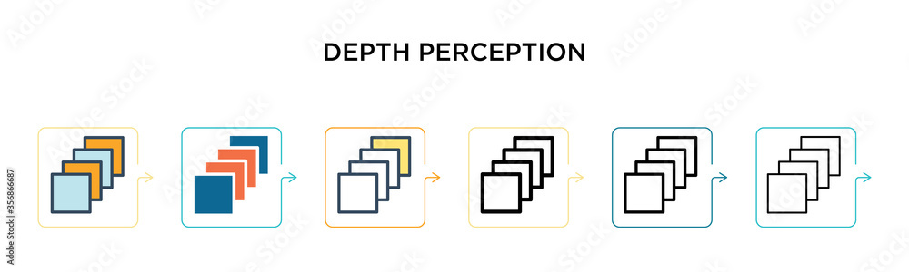 Poster depth perception vector icon in 6 different modern styles. black, two colored depth perception icons
