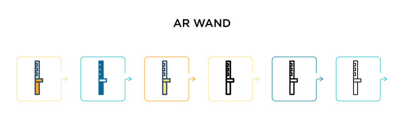 Ar wand vector icon in 6 different modern styles. Black, two colored ar wand icons designed in filled, outline, line and stroke style. Vector illustration can be used for web, mobile, ui