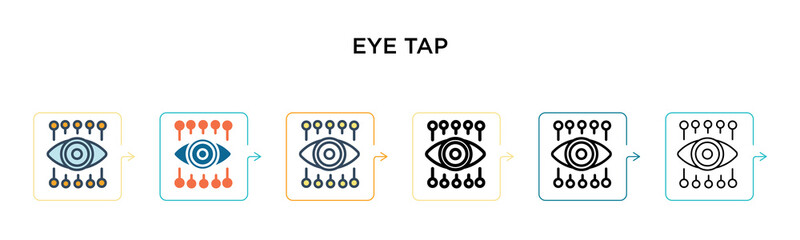Eye tap vector icon in 6 different modern styles. Black, two colored eye tap icons designed in filled, outline, line and stroke style. Vector illustration can be used for web, mobile, ui