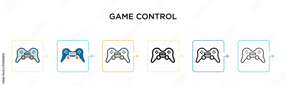 Poster game control vector icon in 6 different modern styles. black, two colored game control icons designe