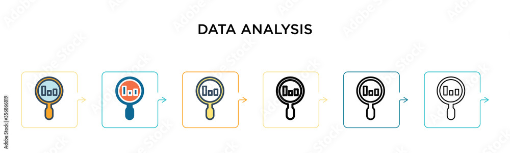 Poster data analysis vector icon in 6 different modern styles. black, two colored data analysis icons desig