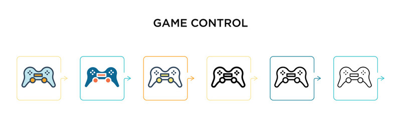 Game control vector icon in 6 different modern styles. Black, two colored game control icons designed in filled, outline, line and stroke style. Vector illustration can be used for web, mobile, ui