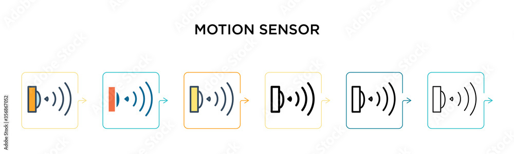 Poster motion sensor vector icon in 6 different modern styles. black, two colored motion sensor icons desig