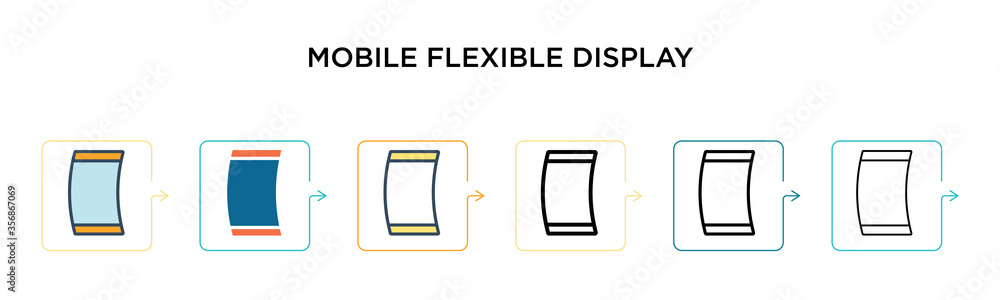 Poster mobile flexible display vector icon in 6 different modern styles. black, two colored mobile flexible