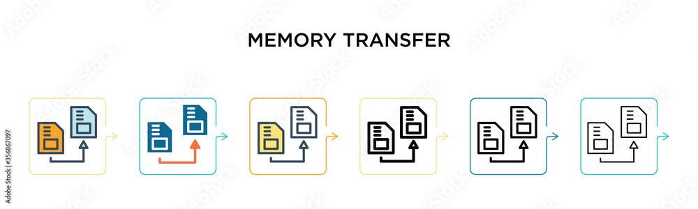 Poster memory transfer vector icon in 6 different modern styles. black, two colored memory transfer icons d