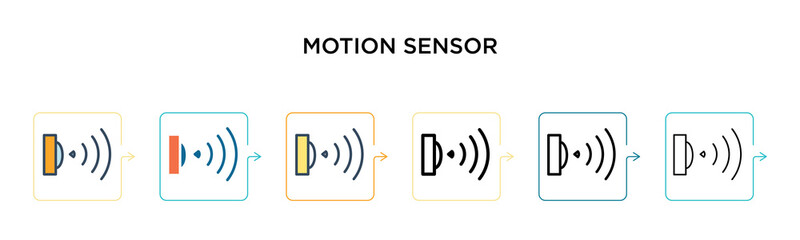Motion sensor vector icon in 6 different modern styles. Black, two colored motion sensor icons designed in filled, outline, line and stroke style. Vector illustration can be used for web, mobile, ui