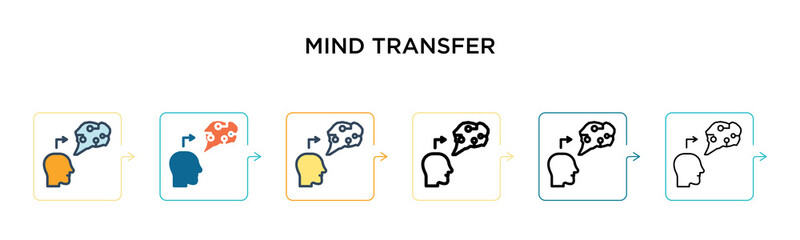 Mind transfer vector icon in 6 different modern styles. Black, two colored mind transfer icons designed in filled, outline, line and stroke style. Vector illustration can be used for web, mobile, ui