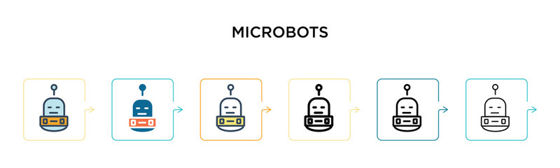 Microbots vector icon in 6 different modern styles. Black, two colored microbots icons designed in filled, outline, line and stroke style. Vector illustration can be used for web, mobile, ui