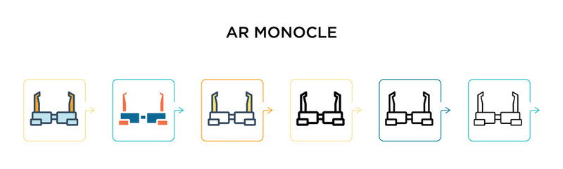 Ar monocle vector icon in 6 different modern styles. Black, two colored ar monocle icons designed in filled, outline, line and stroke style. Vector illustration can be used for web, mobile, ui