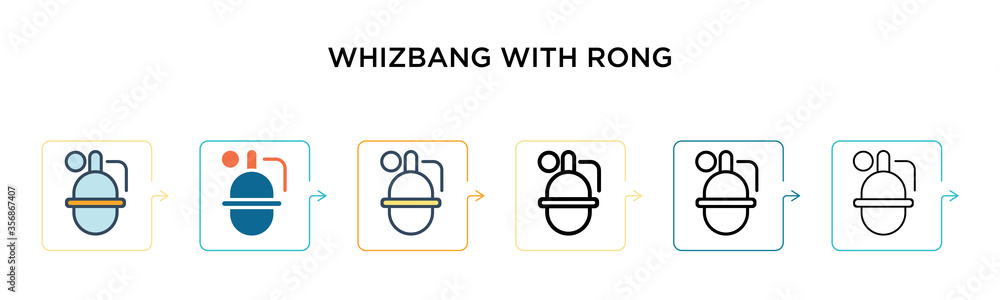 Poster whizbang with rong vector icon in 6 different modern styles. black, two colored whizbang with rong i