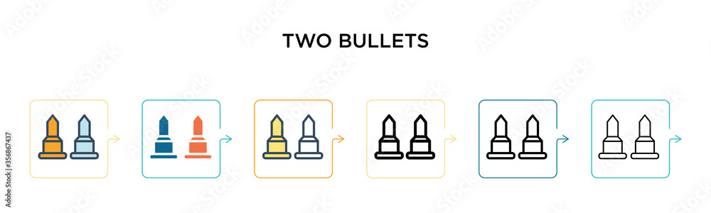 Poster two bullets vector icon in 6 different modern styles. black, two colored two bullets icons designed 