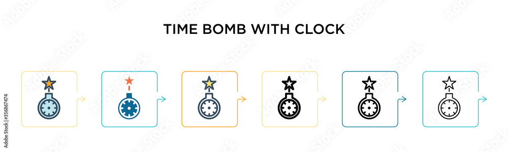 Aufkleber time bomb with clock vector icon in 6 different modern styles. black, two colored time bomb with clo