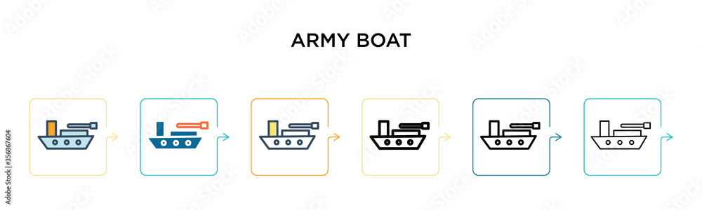 Aufkleber army boat vector icon in 6 different modern styles. black, two colored army boat icons designed in f