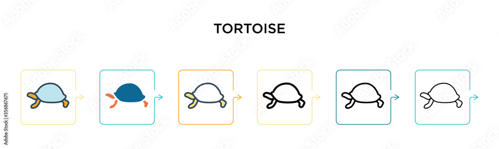 Poster tortoise vector icon in 6 different modern styles. black, two colored tortoise icons designed in fil