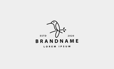 Bird Colibri Logo Simple Line Vector Design