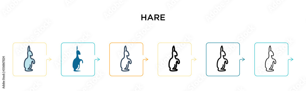 Poster hare vector icon in 6 different modern styles. black, two colored hare icons designed in filled, out