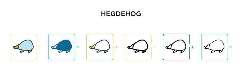Hegdehog vector icon in 6 different modern styles. Black, two colored hegdehog icons designed in filled, outline, line and stroke style. Vector illustration can be used for web, mobile, ui