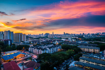 Fototapeta na wymiar A beautiful gradient sunset view of Kuala Lumpur, Malaysia