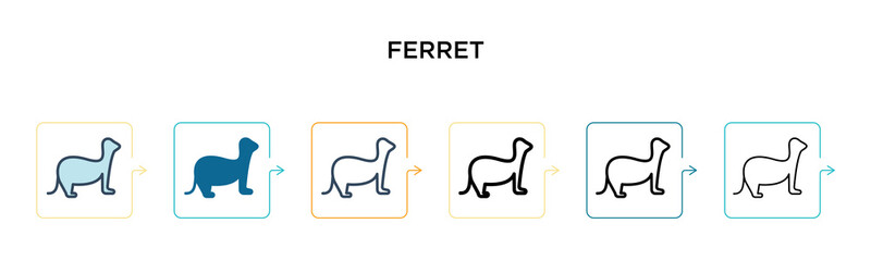 Ferret vector icon in 6 different modern styles. Black, two colored ferret icons designed in filled, outline, line and stroke style. Vector illustration can be used for web, mobile, ui