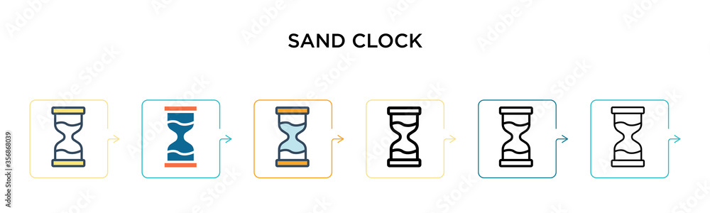 Poster sand clock vector icon in 6 different modern styles. black, two colored sand clock icons designed in