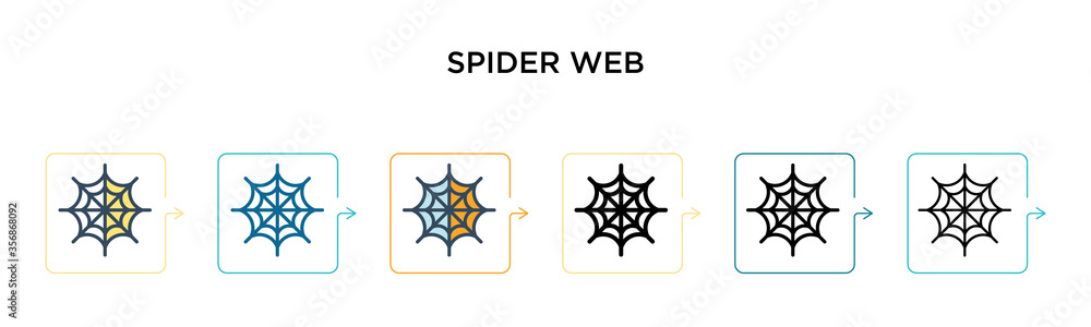 Poster spider web vector icon in 6 different modern styles. black, two colored spider web icons designed in