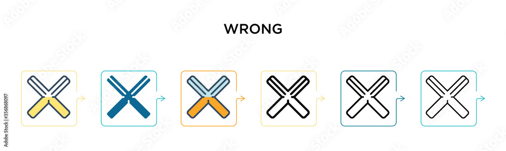 Poster wrong vector icon in 6 different modern styles. black, two colored wrong icons designed in filled, o