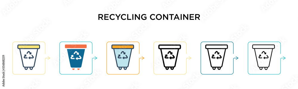 Poster recycling container vector icon in 6 different modern styles. black, two colored recycling container
