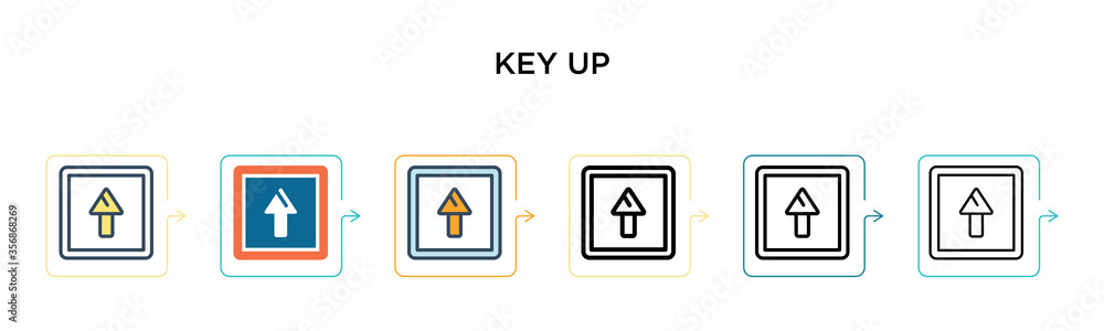 Poster key up vector icon in 6 different modern styles. black, two colored key up icons designed in filled,