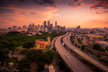 Fototapeta premium Panorama sunset Kuala Lumpur city skyline view