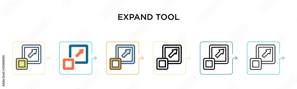 Aufkleber expand tool vector icon in 6 different modern styles. black, two colored expand tool icons designed 