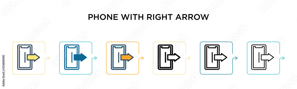 Poster phone with right arrow vector icon in 6 different modern styles. black, two colored phone with right