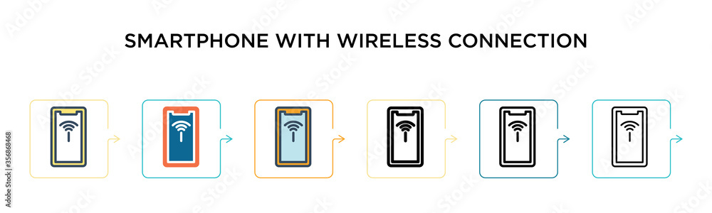 Poster smartphone with wireless connection vector icon in 6 different modern styles. black, two colored sma