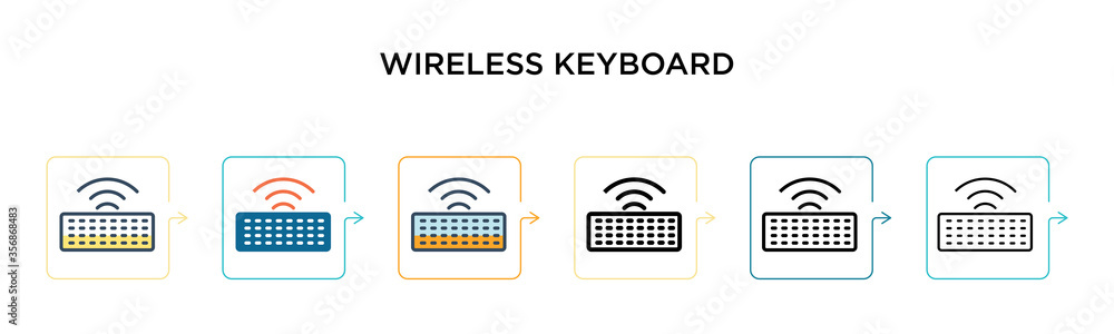 Poster wireless keyboard vector icon in 6 different modern styles. black, two colored wireless keyboard ico