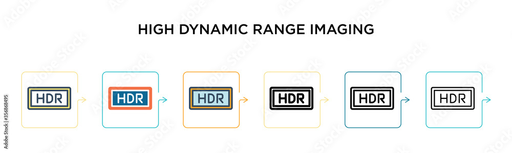 Poster high dynamic range imaging vector icon in 6 different modern styles. black, two colored high dynamic