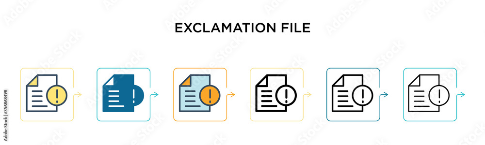 Poster exclamation file vector icon in 6 different modern styles. black, two colored exclamation file icons