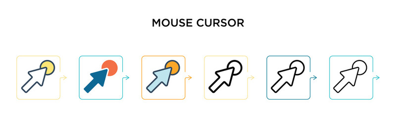Mouse cursor vector icon in 6 different modern styles. Black, two colored mouse cursor icons designed in filled, outline, line and stroke style. Vector illustration can be used for web, mobile, ui